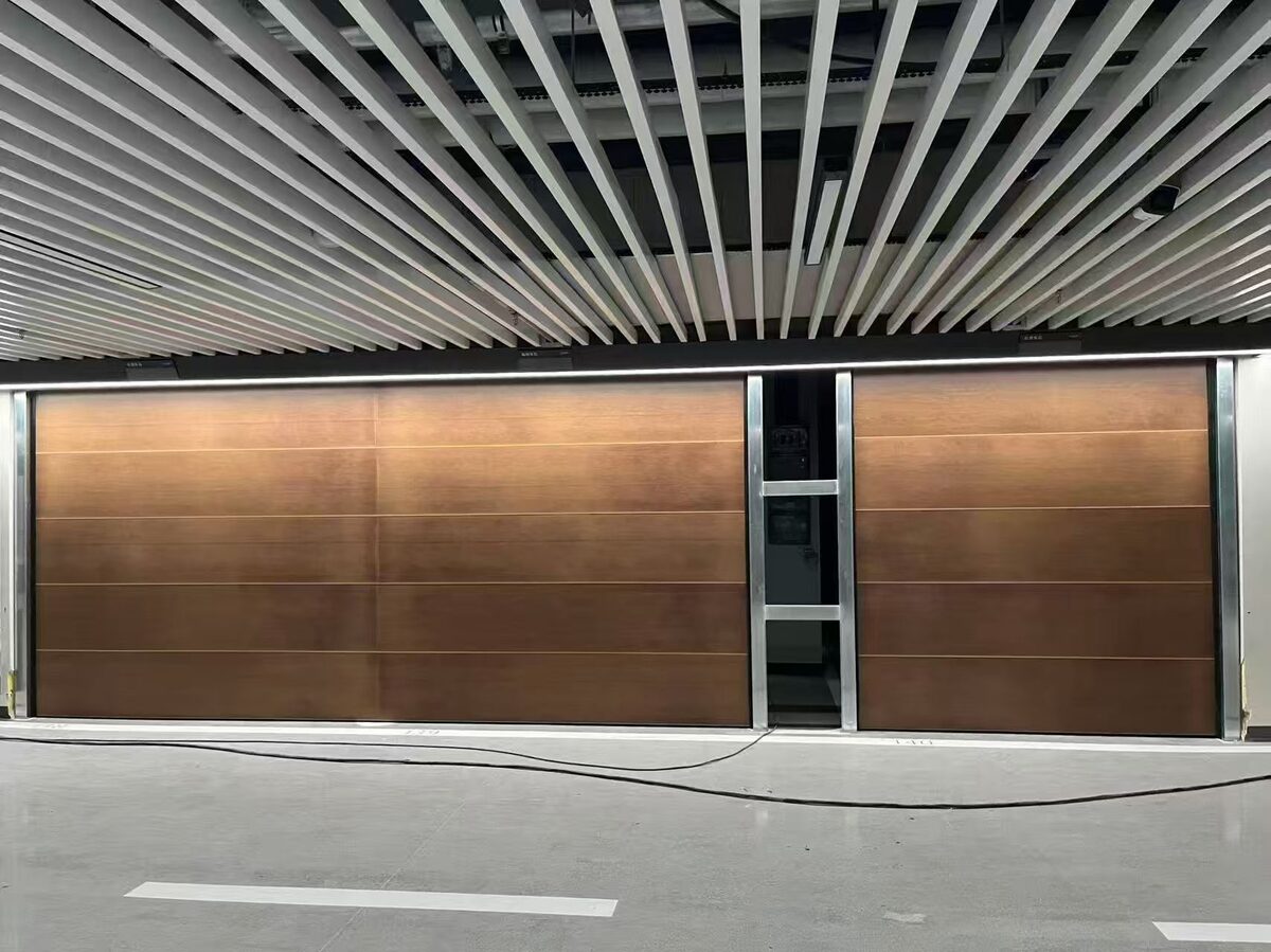Wood-look garage door finish installed at a villa garage